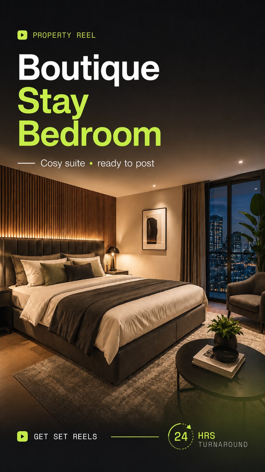 Boutique Stay Bedroom — sample property reel cover
